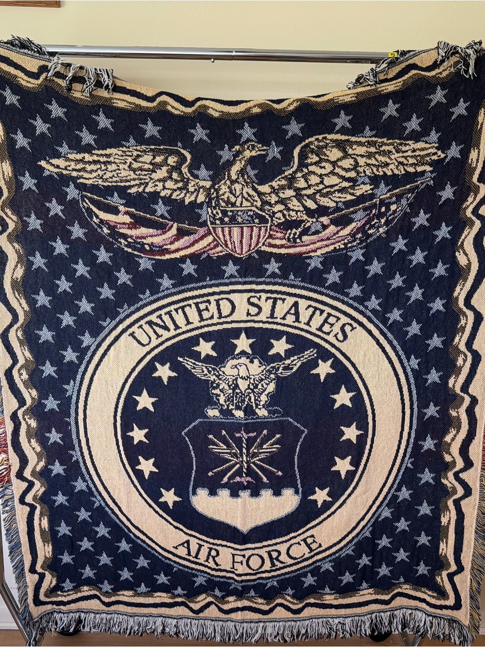 United States Air Force Starts Fringe Throw Blanket Blue Military Theme